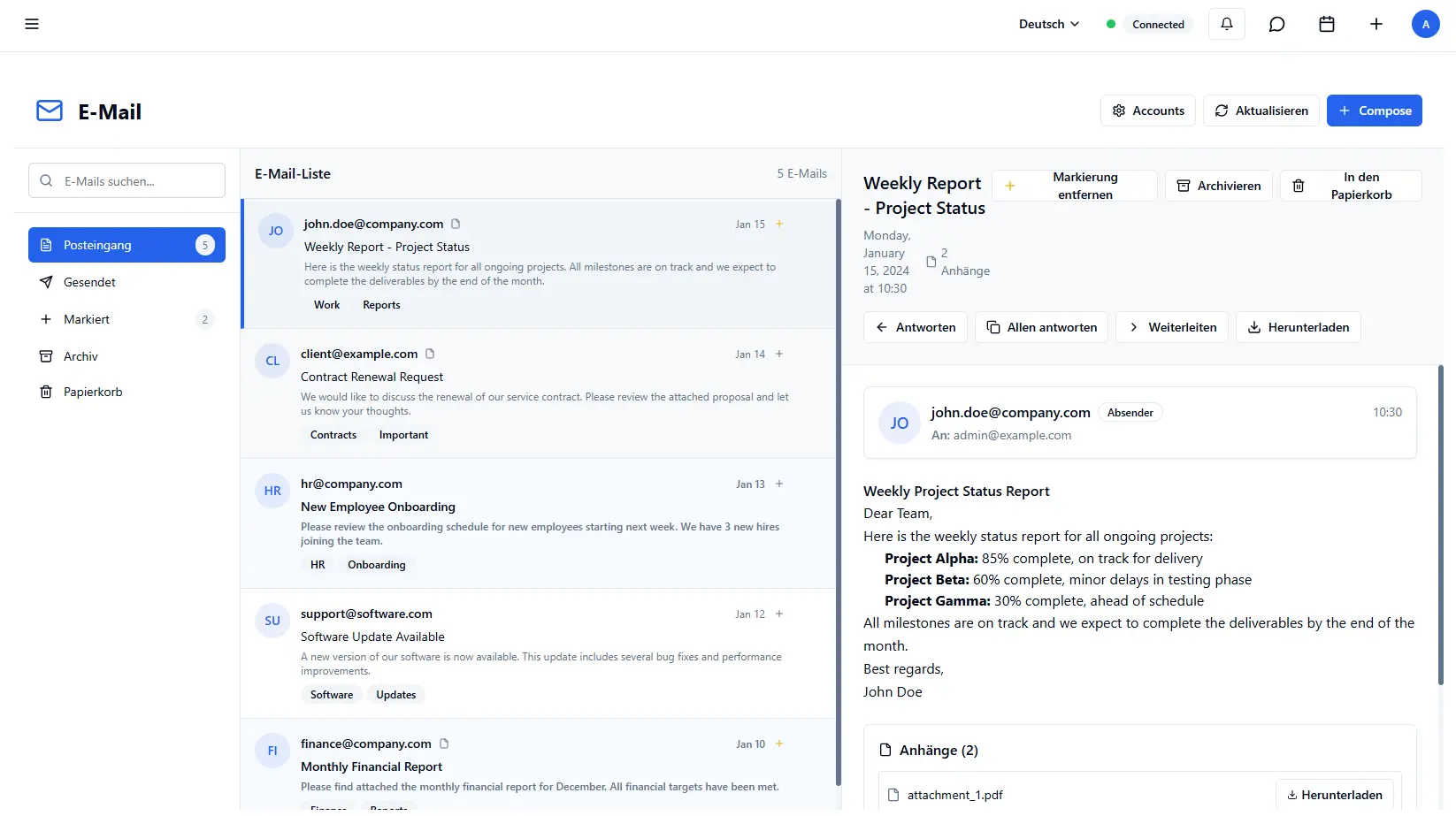 Internal mail interface