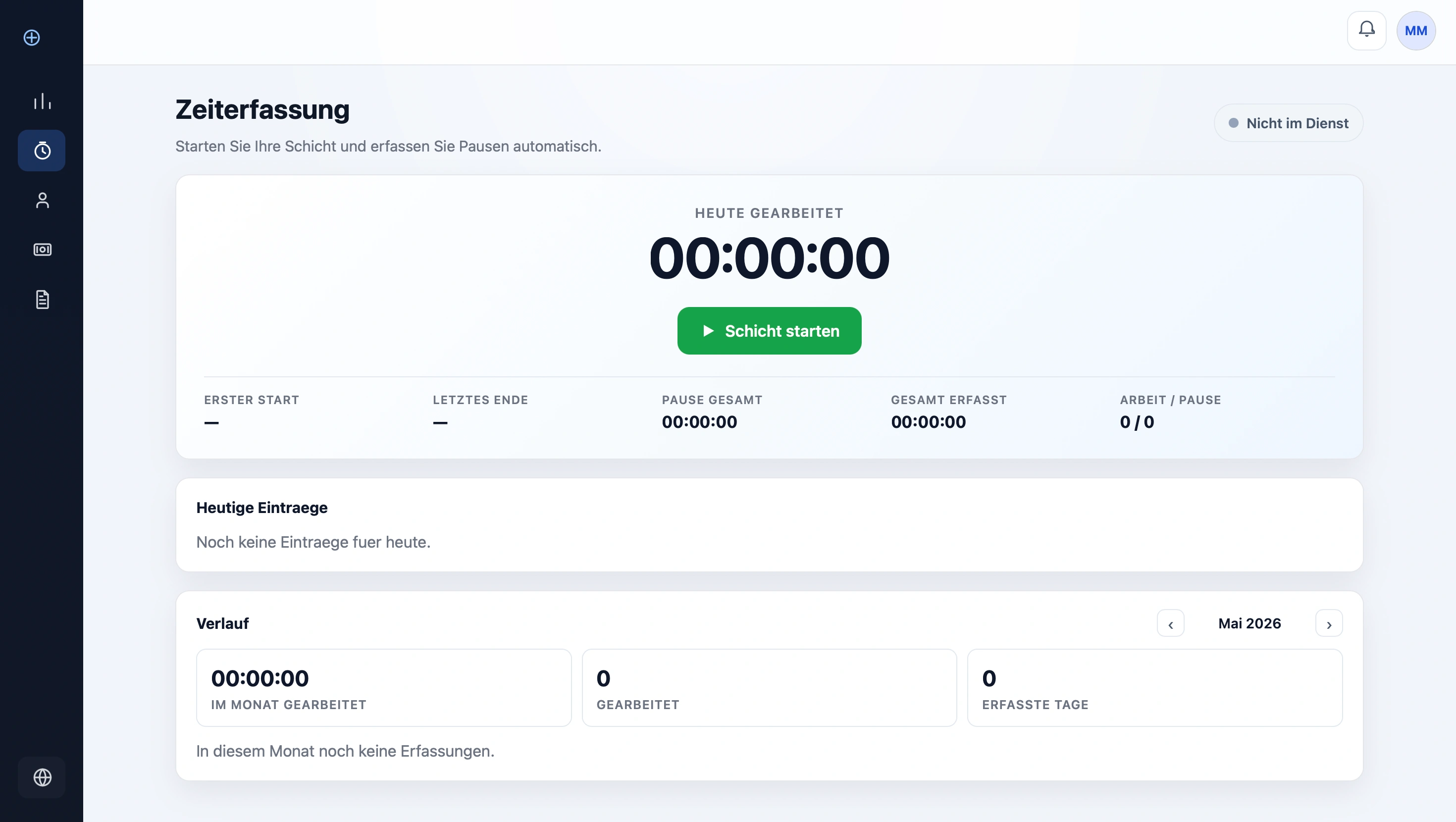 Working time tracking interface